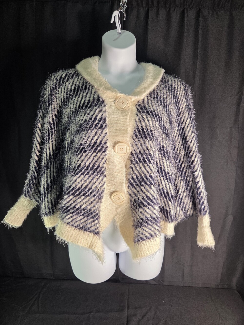 Navy/ Cream Shaggy Shawl Cardigan